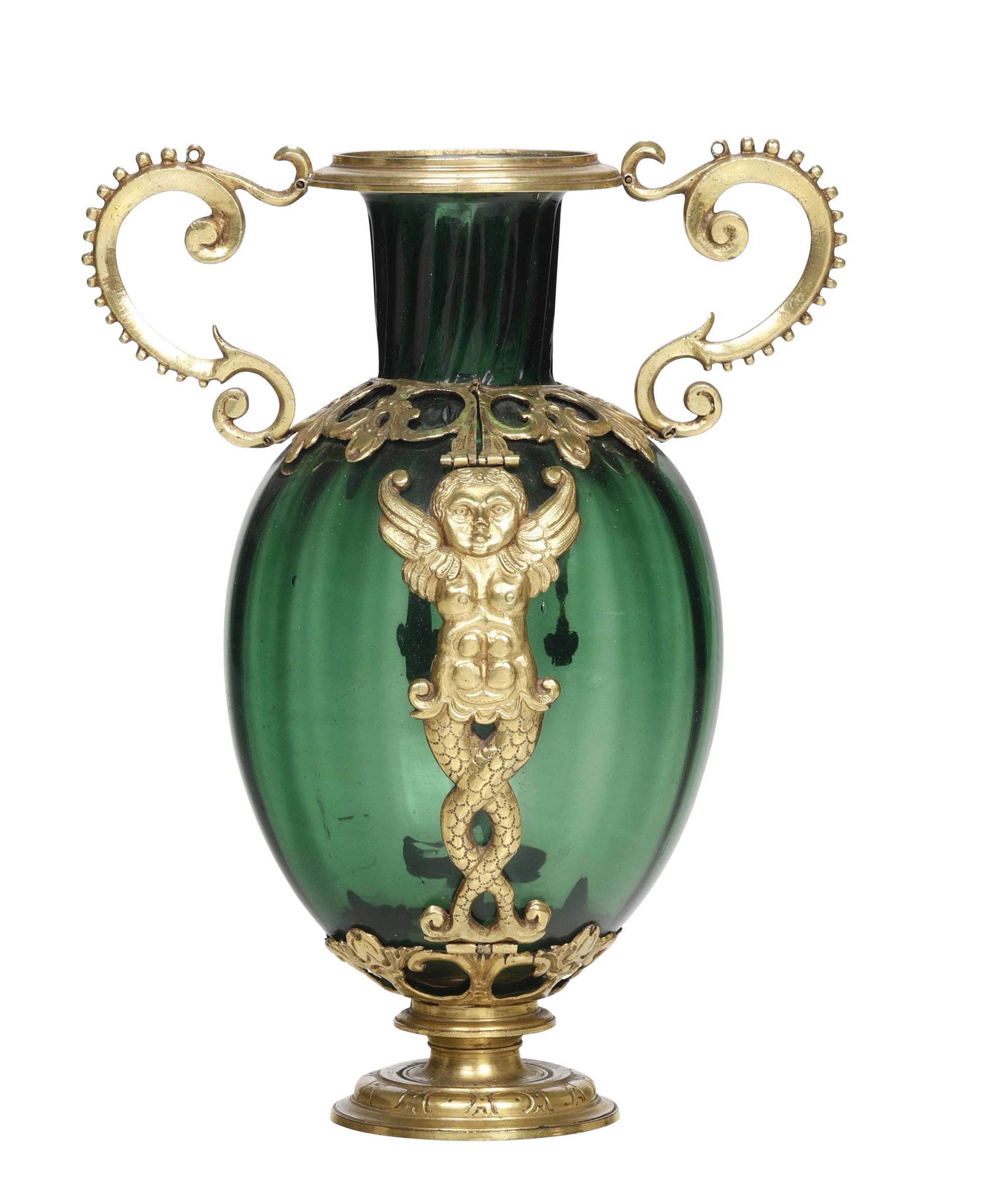 Vaso in vetro soffiato e bronzo fuso, cesellato e dorato. Venezia o Sud della [...]