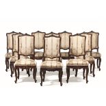 Dieci sedie in legno intagliato e parzialmente dorato. Roma, XVIII secolo, - [...]