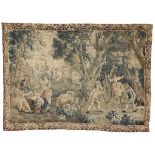 Arazzo, fine XVIII secolo, - raffigurante scena galante, cm 296x212 -