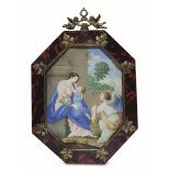 Dipinto a tempera su pergamena di forma ottagonale raffigurante Madonna con Bambino [...]