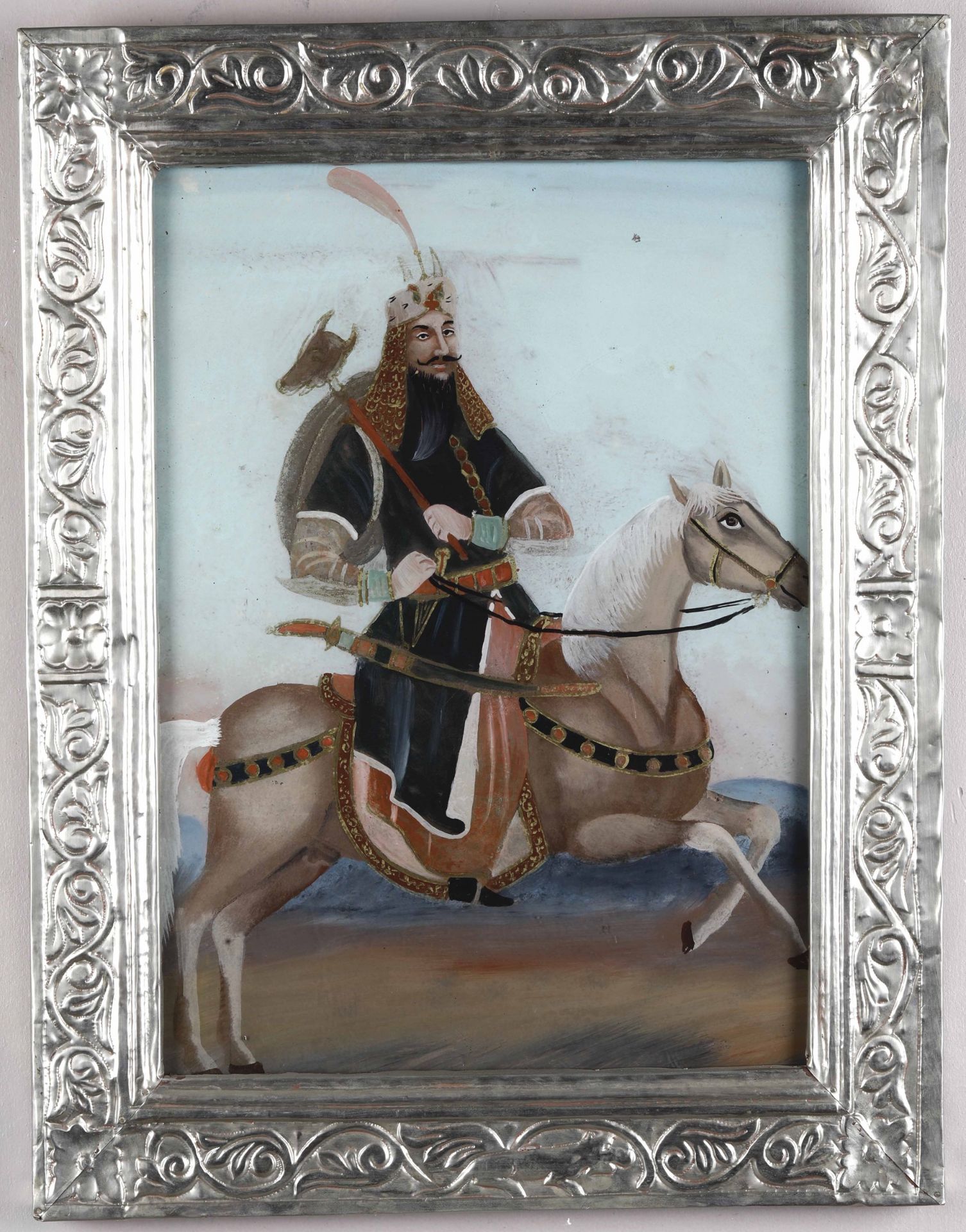Scuola indiana del XVIII-XIX secolo, Personaggi a cavallo - coppia di dipinti su [...]