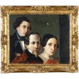 Artista dell'inizio del XIX secolo, Ritratto di famiglia - olio su tela, cm 34x41 -