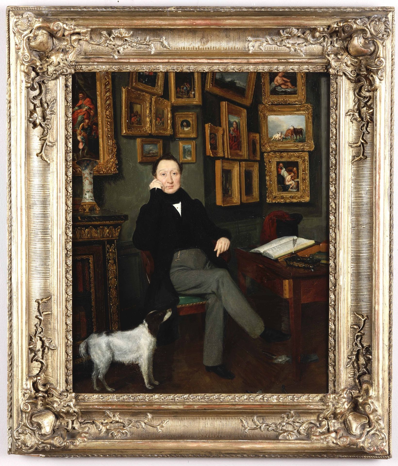 Eugène Mary Brocas (1813-?), Collezionista ritratto nel suo studio - olio su tavola, [...]