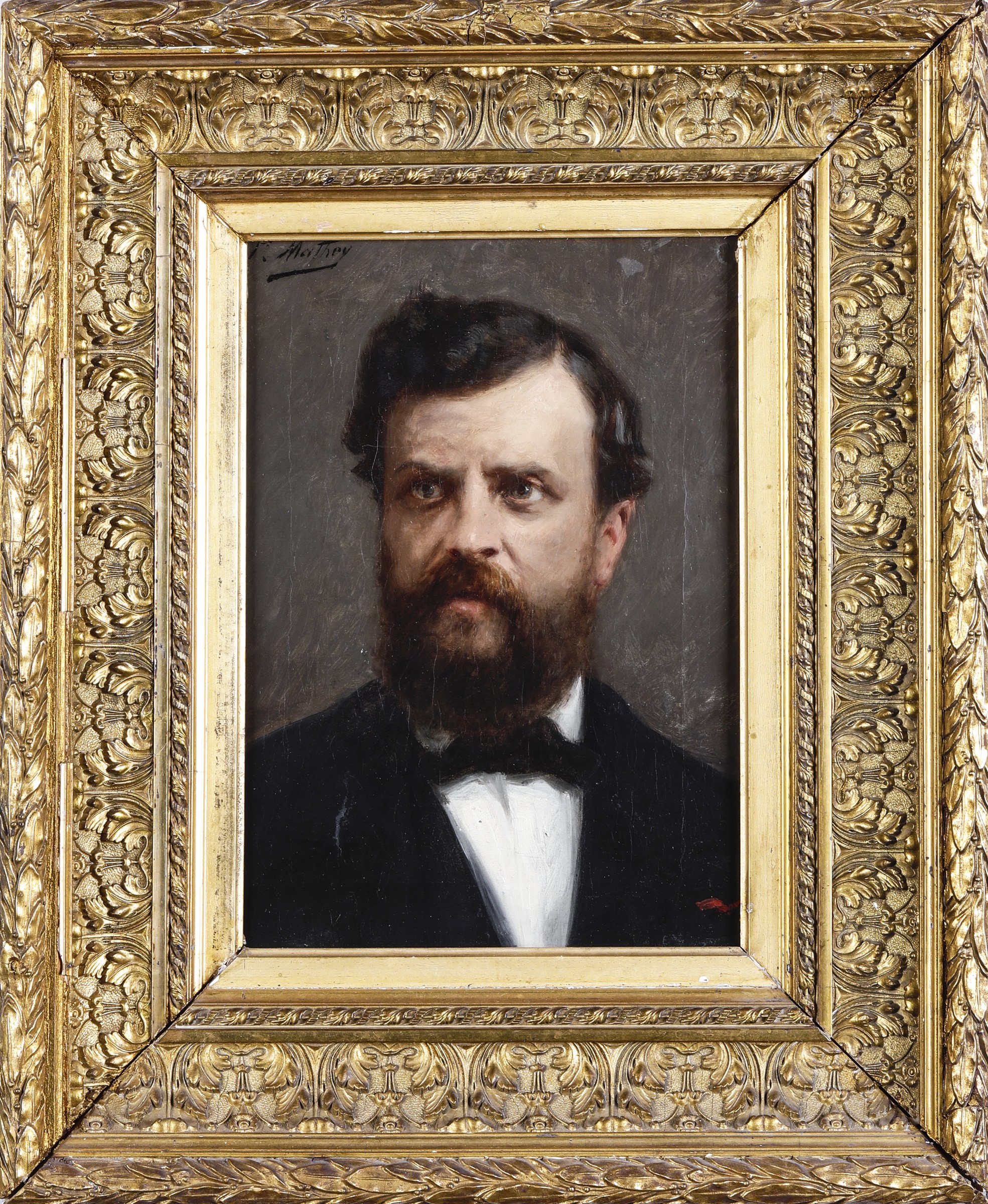 Firmato M. Mathey, inizio XX secolo, Ritratto di gentiluomo barbuto - olio su tela, [...]
