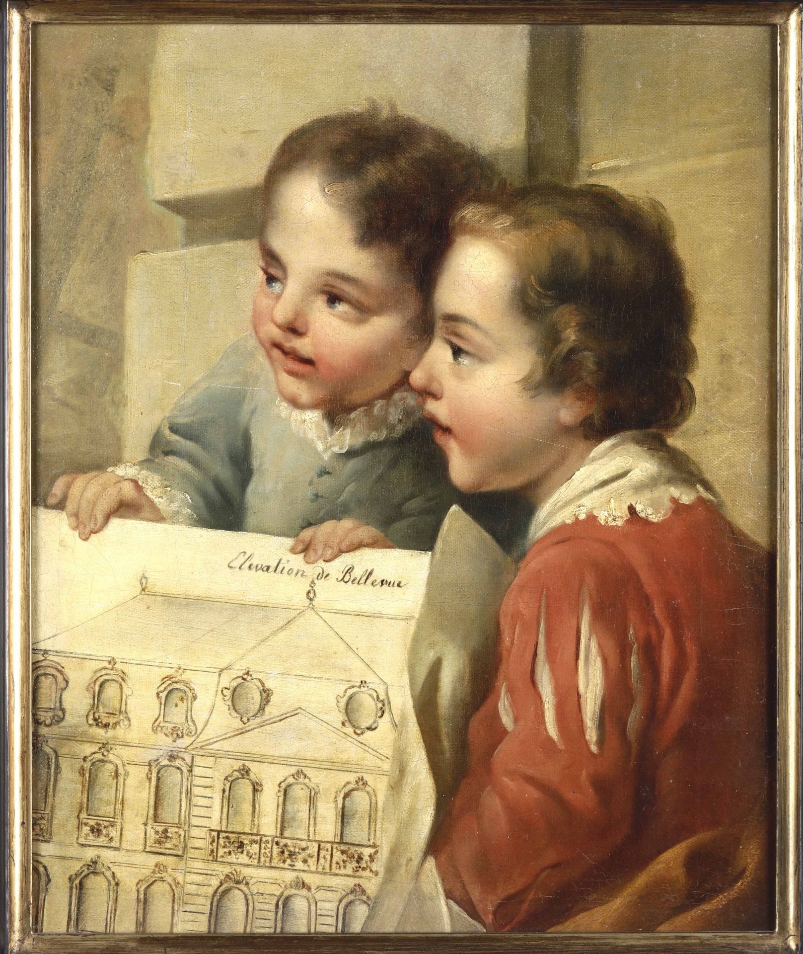 Scuola francese del XVIII secolo, Ritratto di due bambini - olio su tela, cm 47,5x39 -