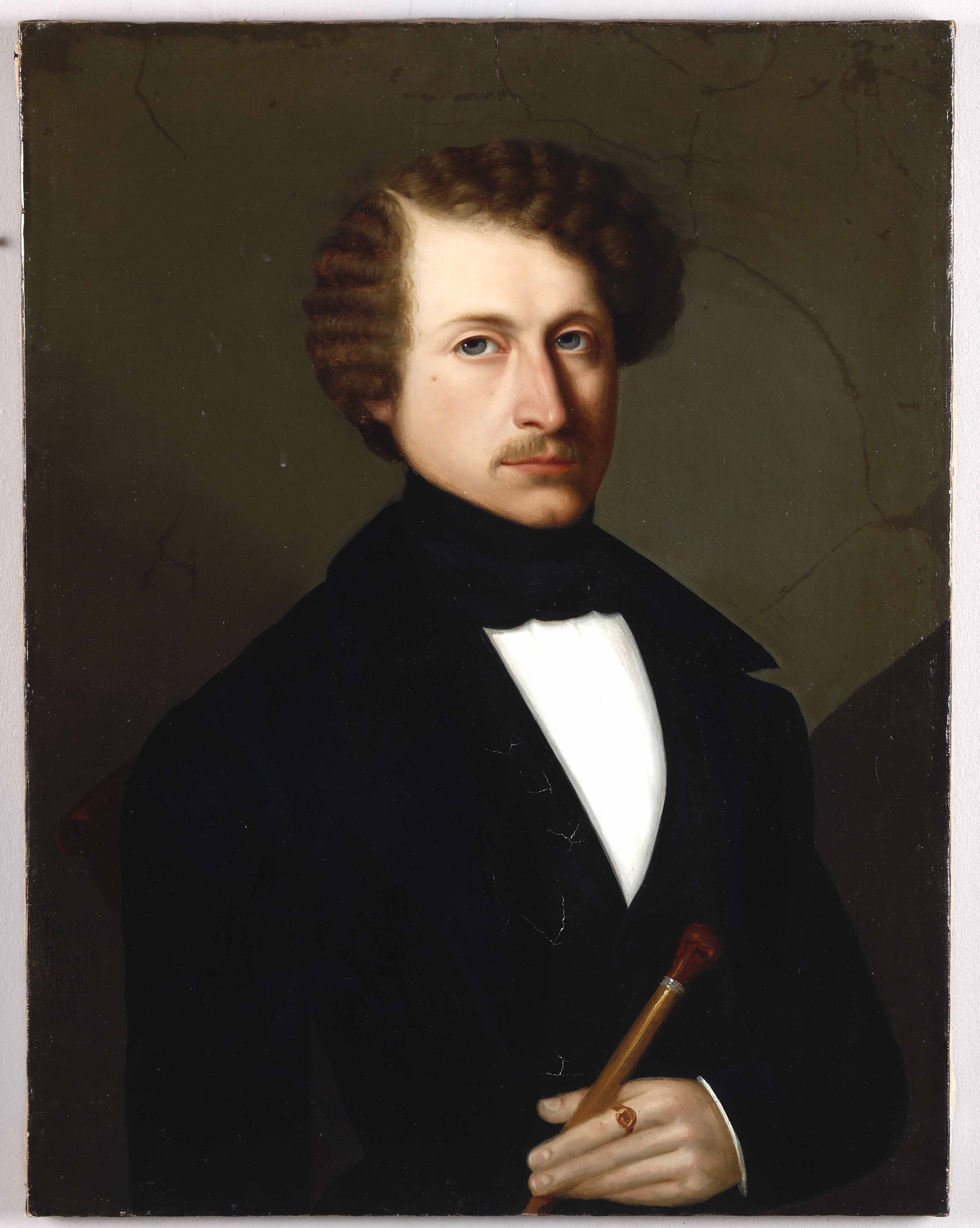 Firmato Giacobini pinxit 1844, Ritratto di gentiluomo con bastone - olio su tela, cm [...]