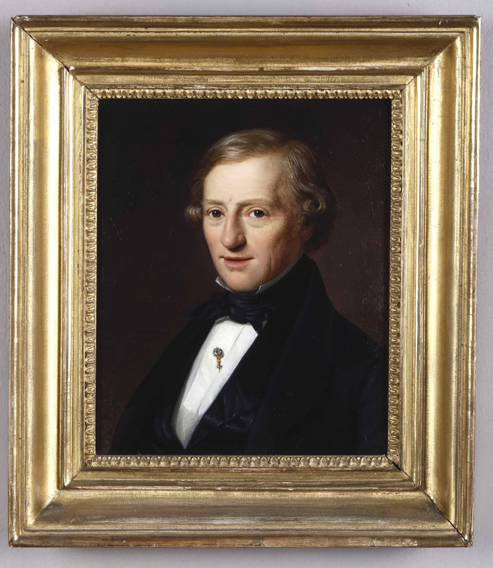 Lars Hansen (1813-1872), Gentiluomo con giacca nera - olio su tela cm 21,5x17,5 -