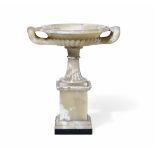 Tazza biansata in alabastro, XIX-XX secolo, - corpo bacellato, altezza cm 40 - 300 -