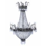 Coppia di grandi lampadari a fontana in metallo e cristalli, XIX secolo, - cm 120x80 [...]