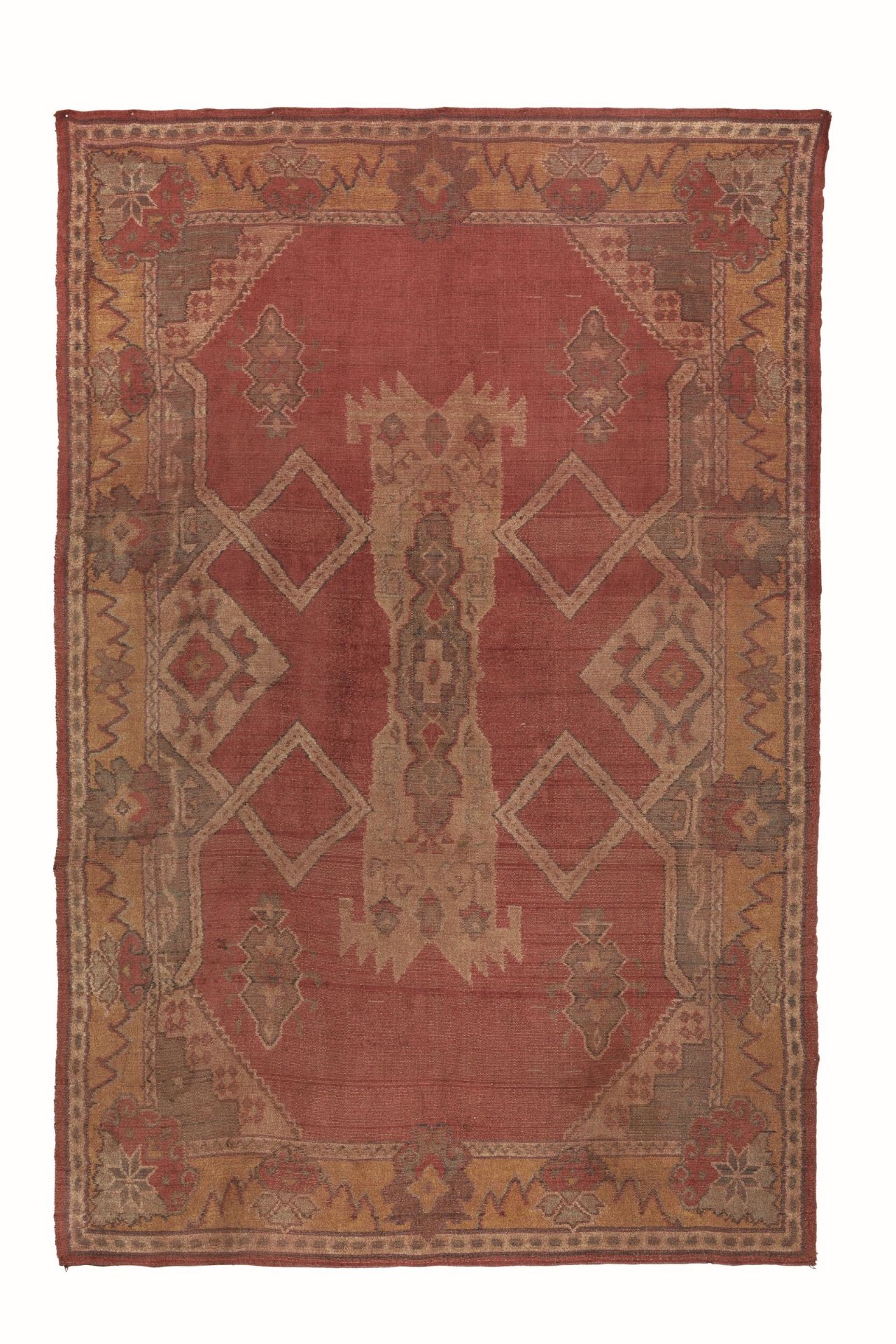 Raro tappeto Ungherese, fine XIX secolo, - campo mattone con medaglione centrale [...]