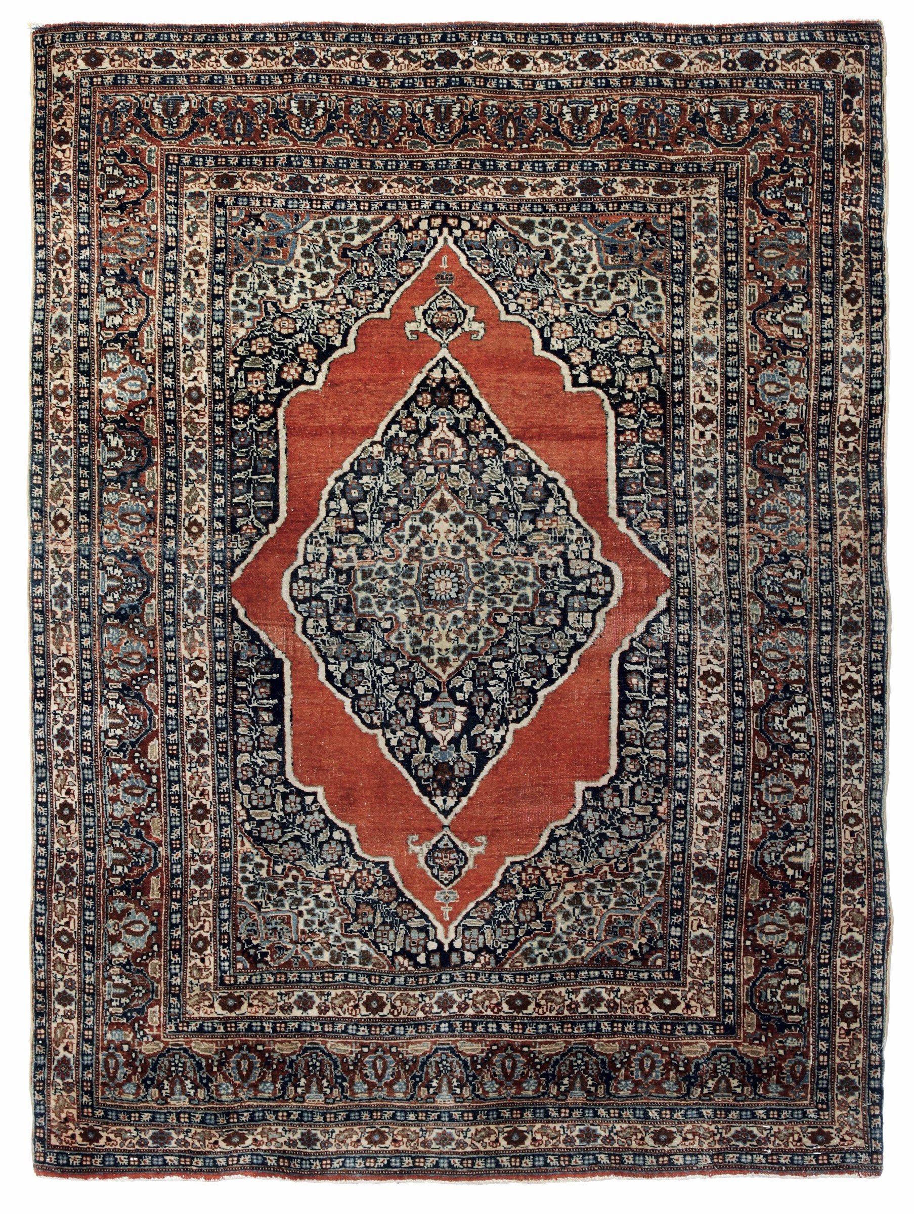 Tappeto Tabriz, Persia inizio XX secolo, - campo mattone con medaglione blu, cm [...]