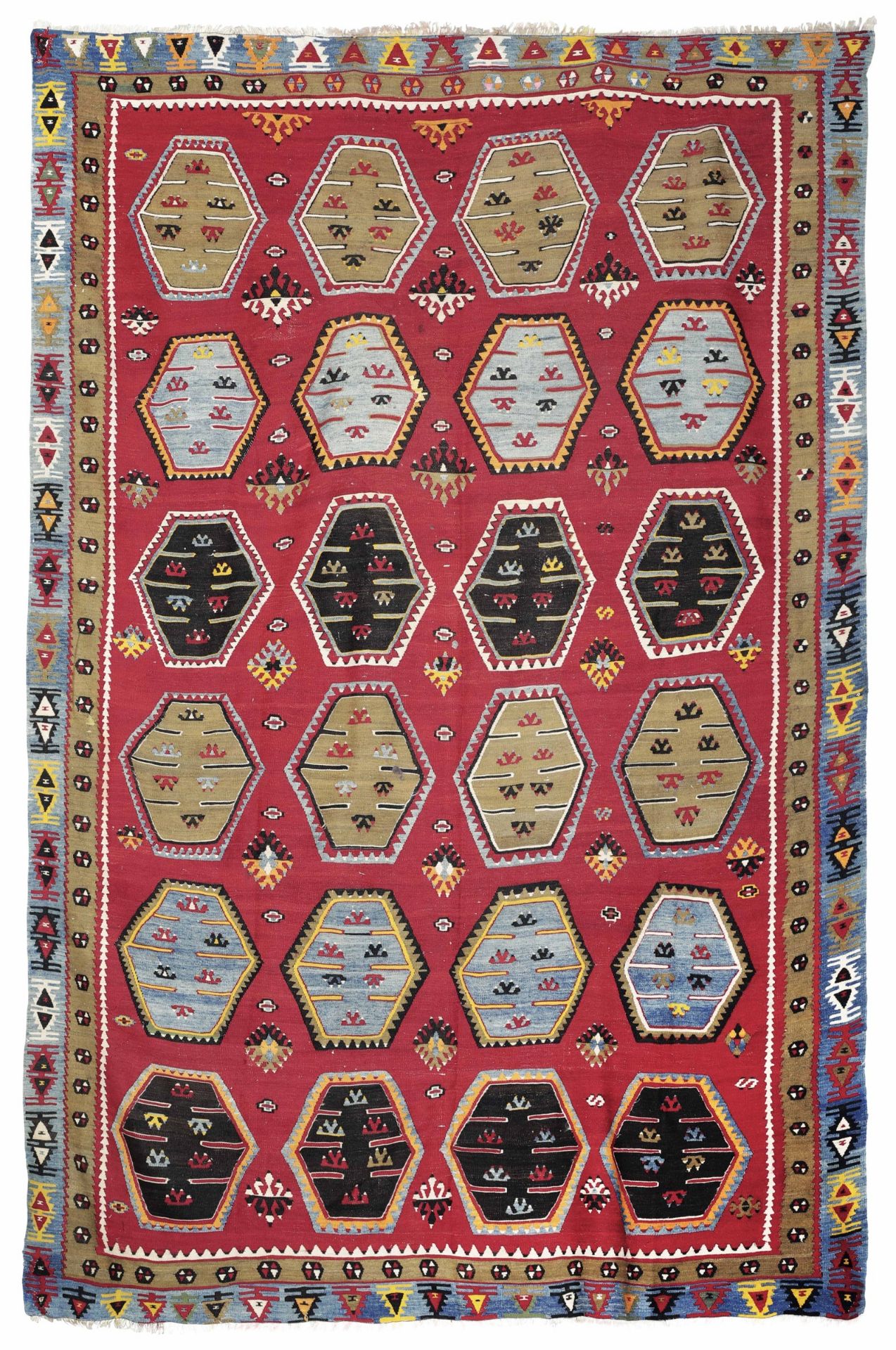 Kilim Persia inizio XX secolo, - campo rosso con file di medaglion iripetuti bordura [...]