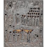 Icona raffigurante la Protezione della Deipara (Pokrov) con riza d'argento sbalzato, [...]