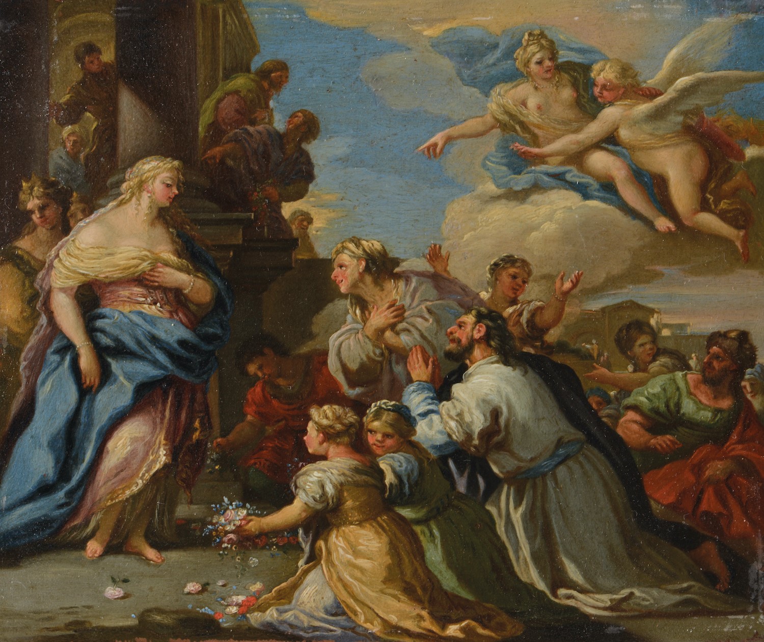 Luca Giordano (Napoli 1634-1705), attribuito a, Psiche onorata dal popolo - olio su [...]