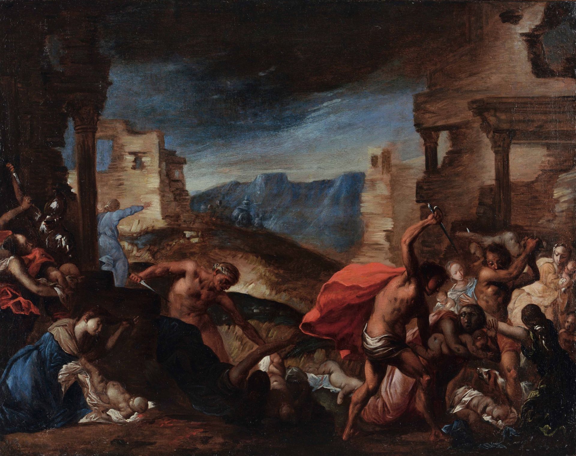 Bartolomeo Biscaino (Genova 1632-1657), Strage degli innocenti - olio su tela, cm [...]