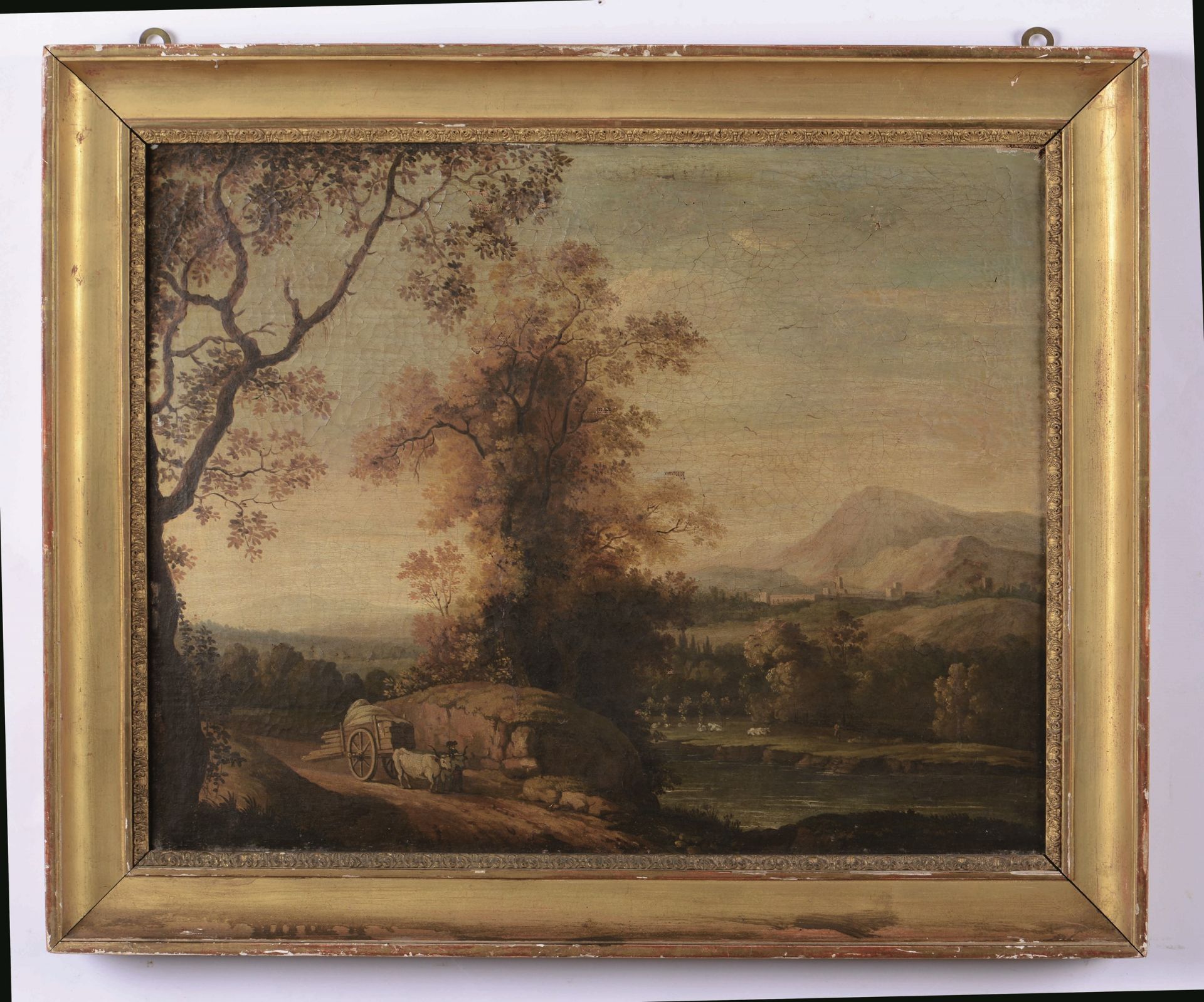 Scuola romana del XVIII secolo, Paesaggio con viandante e carro - olio su tela, cm [...] - Image 3 of 3