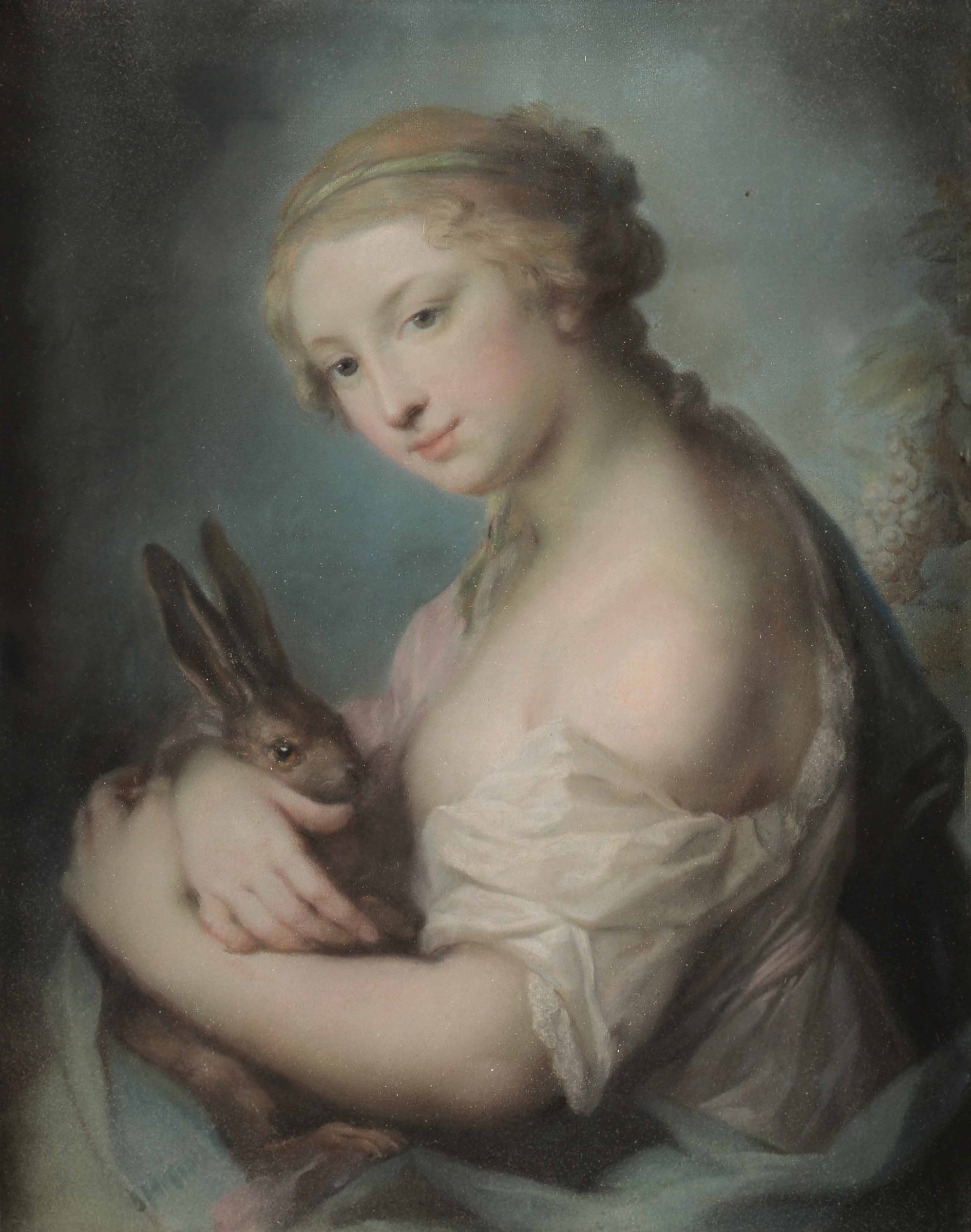 Rosalba Carriera (Venezia 1673-1757), Ritratto di giovane donna con coniglio - [...]