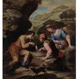 Scuola napoletana del XVIII secolo, Scena popolare - olio su tela, cm 77x72 -