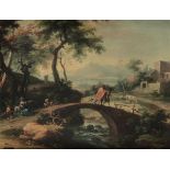 Vittorio Amedeo Cignaroli (Torino 1730-1800), Paesaggio con viandanti - olio su tela, [...]