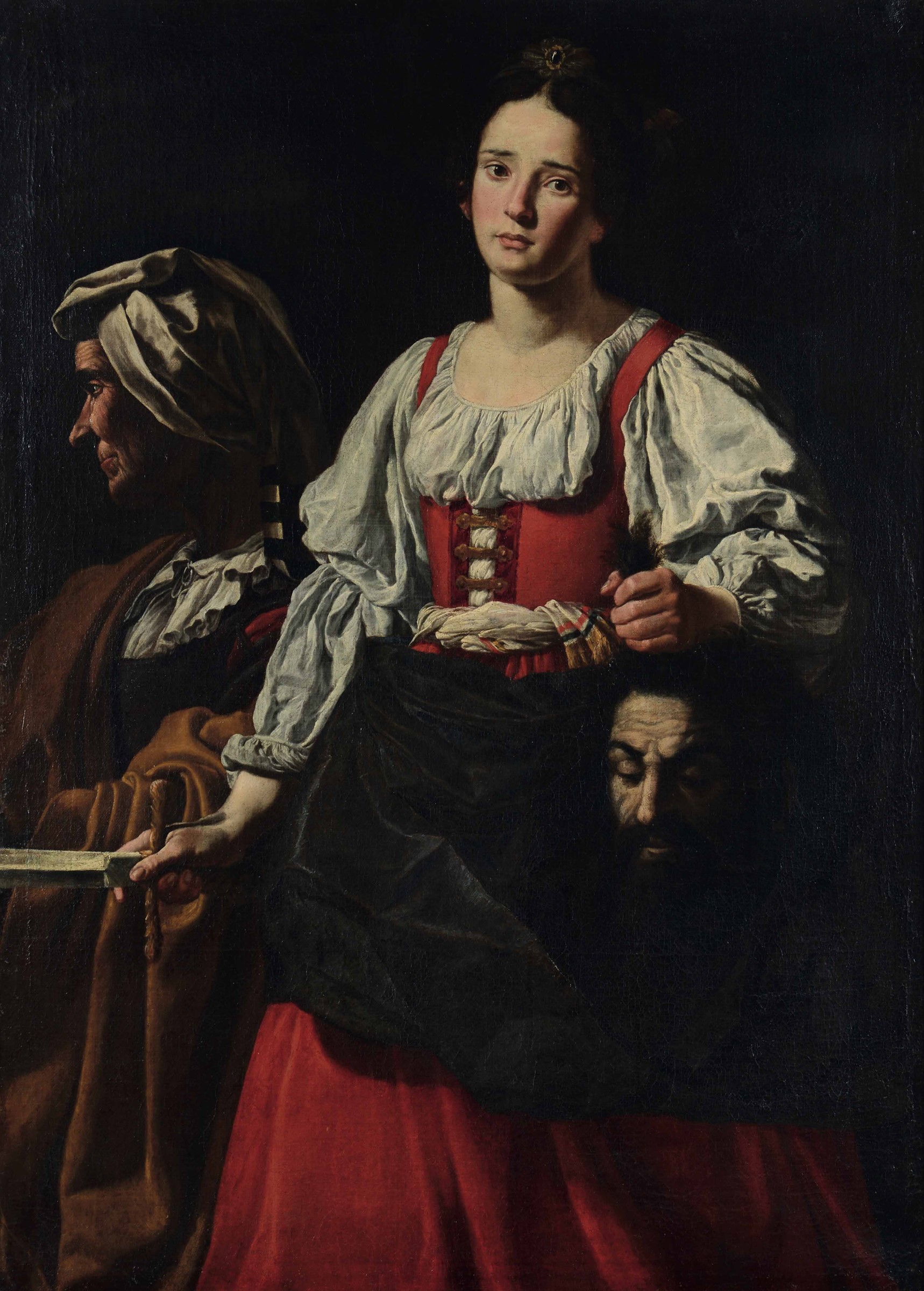 Pittore caravaggesco intorno al 1630, Giuditta e la fantesca con la testa di Oloferne [...]