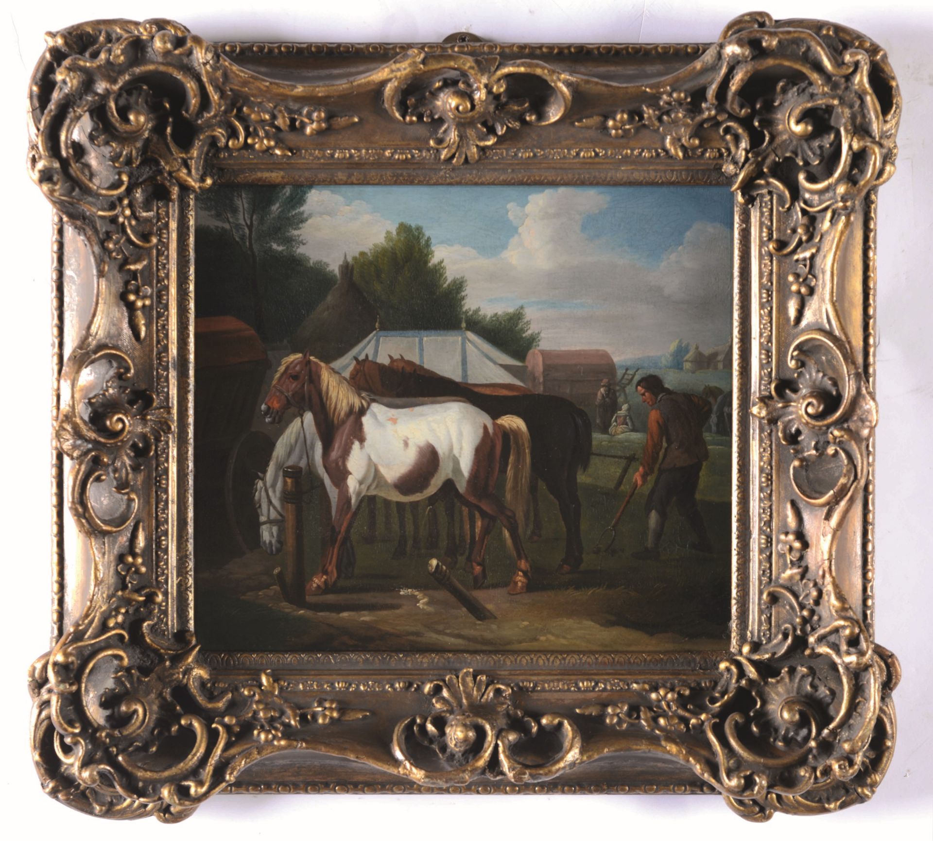 Jan Frans van Bloemen (Anversa 1662 - Roma 1749), Fattore e cavalli - olio su tavola, [...] - Image 3 of 3
