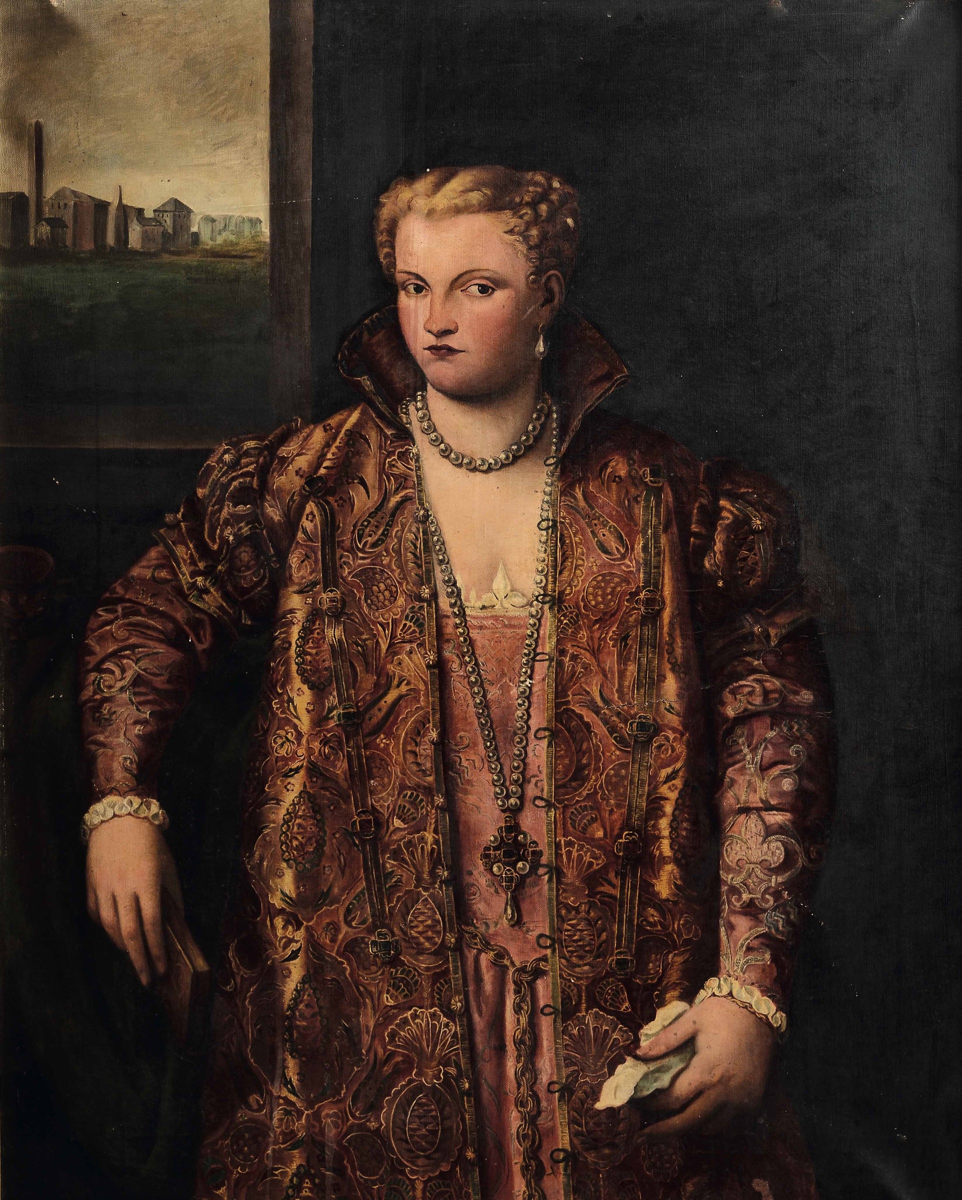 Parrasio Micheli (Venezia 1516 ca.-1578), copia da, Ritratto di dama con libro - olio [...]