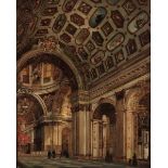 Scuola veneta del XIX secolo, Interno di cattedrale - olio su tela, cm 102x86 -