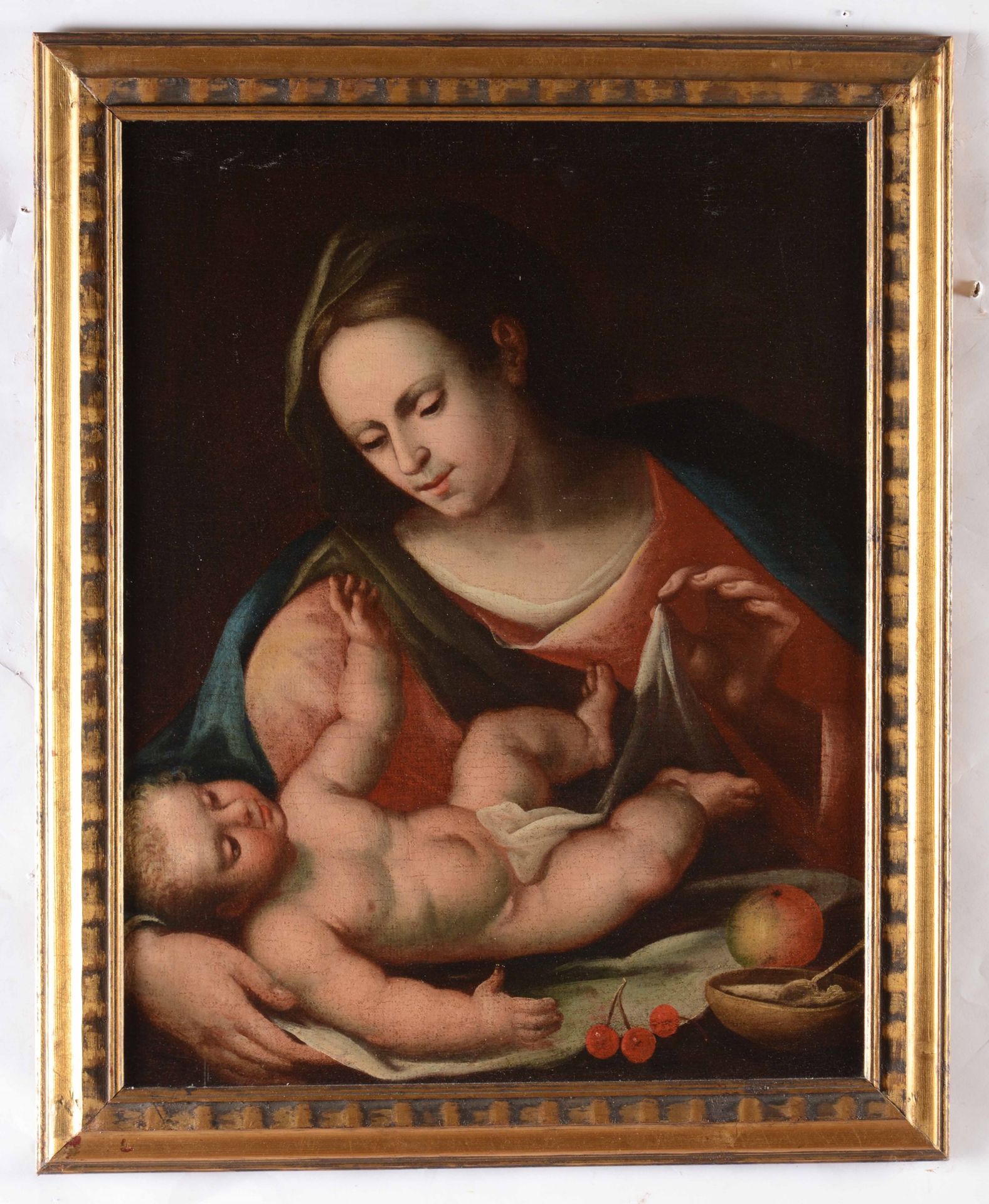 Scuola italiana del XVII secolo, Madonna col Bambino - olio su tela, cm 68,5x54 -