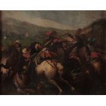 Scuola italiana del XVIII secolo, Scontro di cavalleria - olio su tela, cm 48x59 -