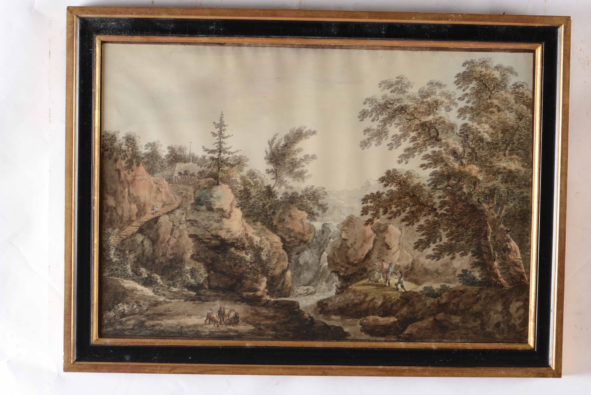 Scuola italiana del XVIII secolo, Paesaggi con pastori e armenti - due gouaches su [...] - Image 2 of 2