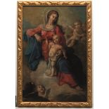 Scuola emiliana del XVII secolo, Madonna del Rosario - olio su tela, cm 102x69 -