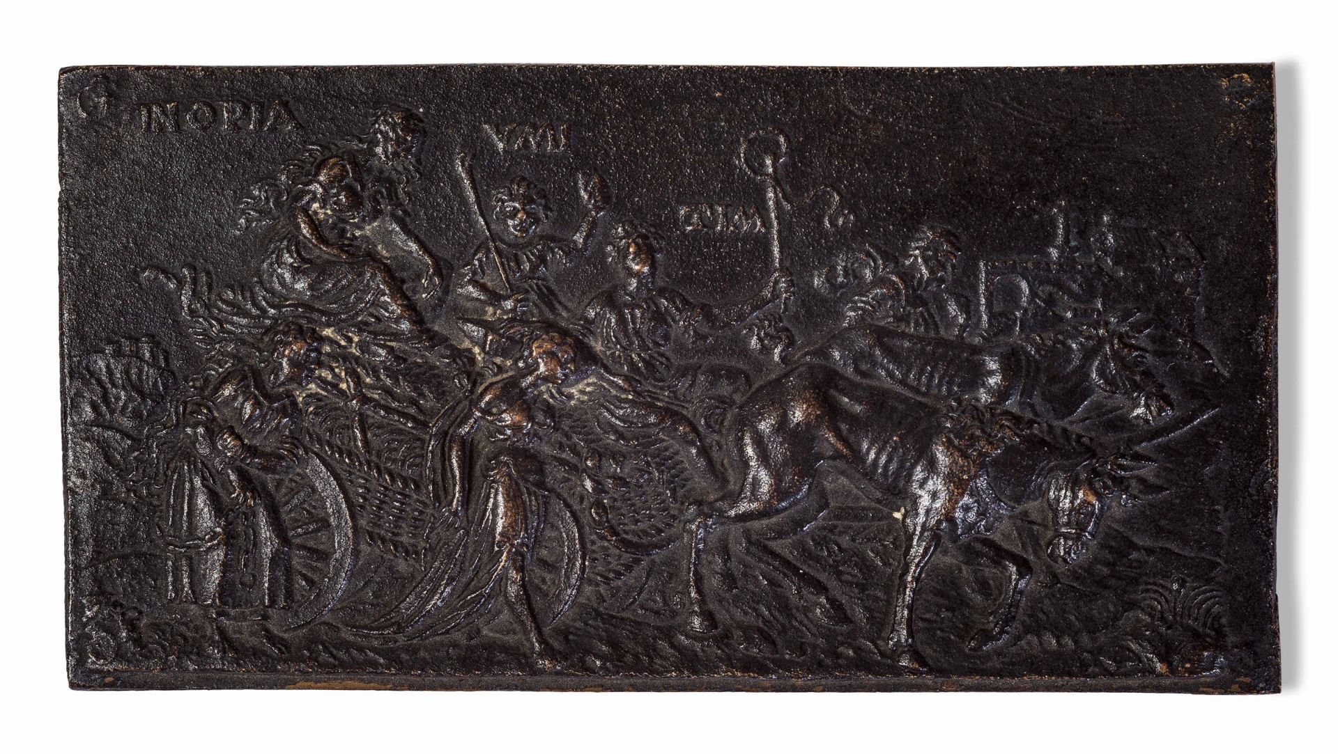 A bronze plaque, Flanders, 1100s - cm 12,5x6 Sul verso etichetta cartacea "Antichità [...]