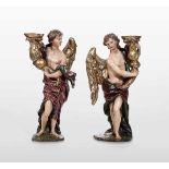 Two wooden candle-holding angels, Veneto, 1600s - altezza cm 51 circa -