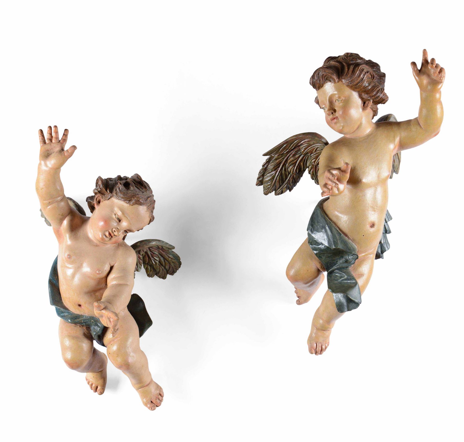 Two wooden angels, Central Italy, 16-1700s - cm 67 circa -