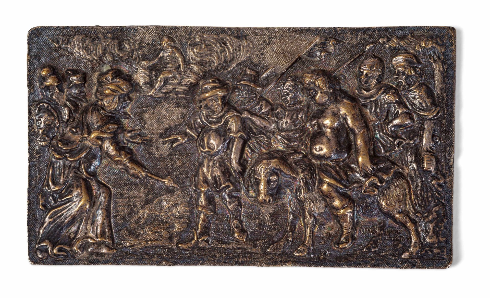 A bronze plaque, 1100s - cm 12,4x7 Sul verso etichetta cartacea "Antichità Nella [...]