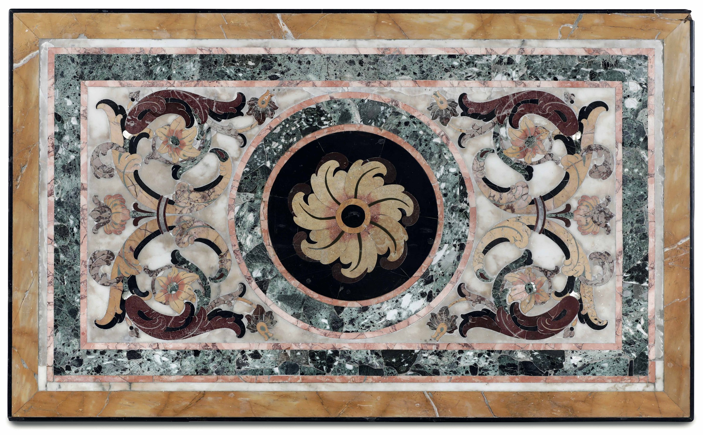 Piano in marmo con commesso in pietre dure, marmi colorati e madreperla Italia centro [...]