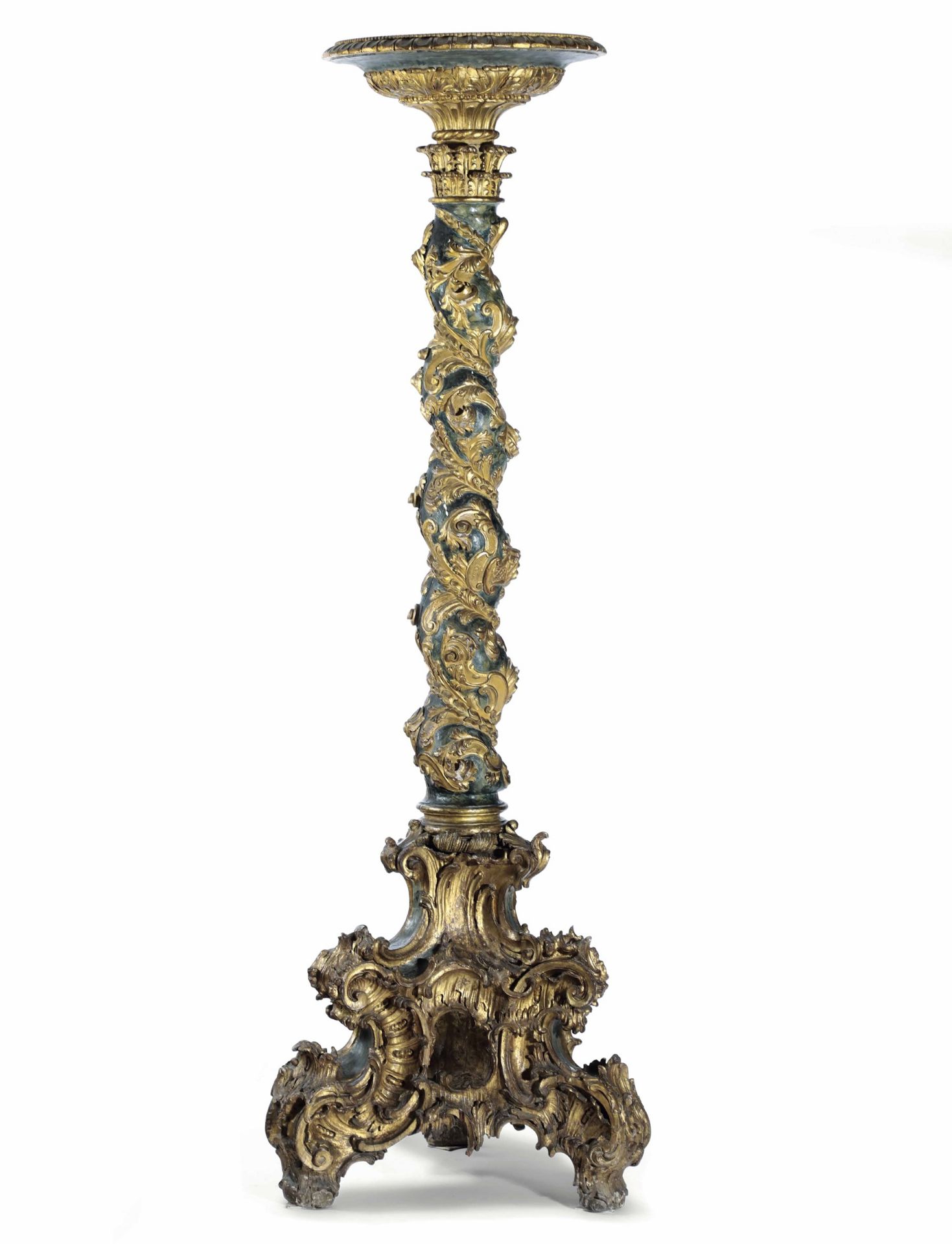 Monumentale torciera Legno scolpito, dipinto e dorato Arte barocca del XVII-XVIII [...]