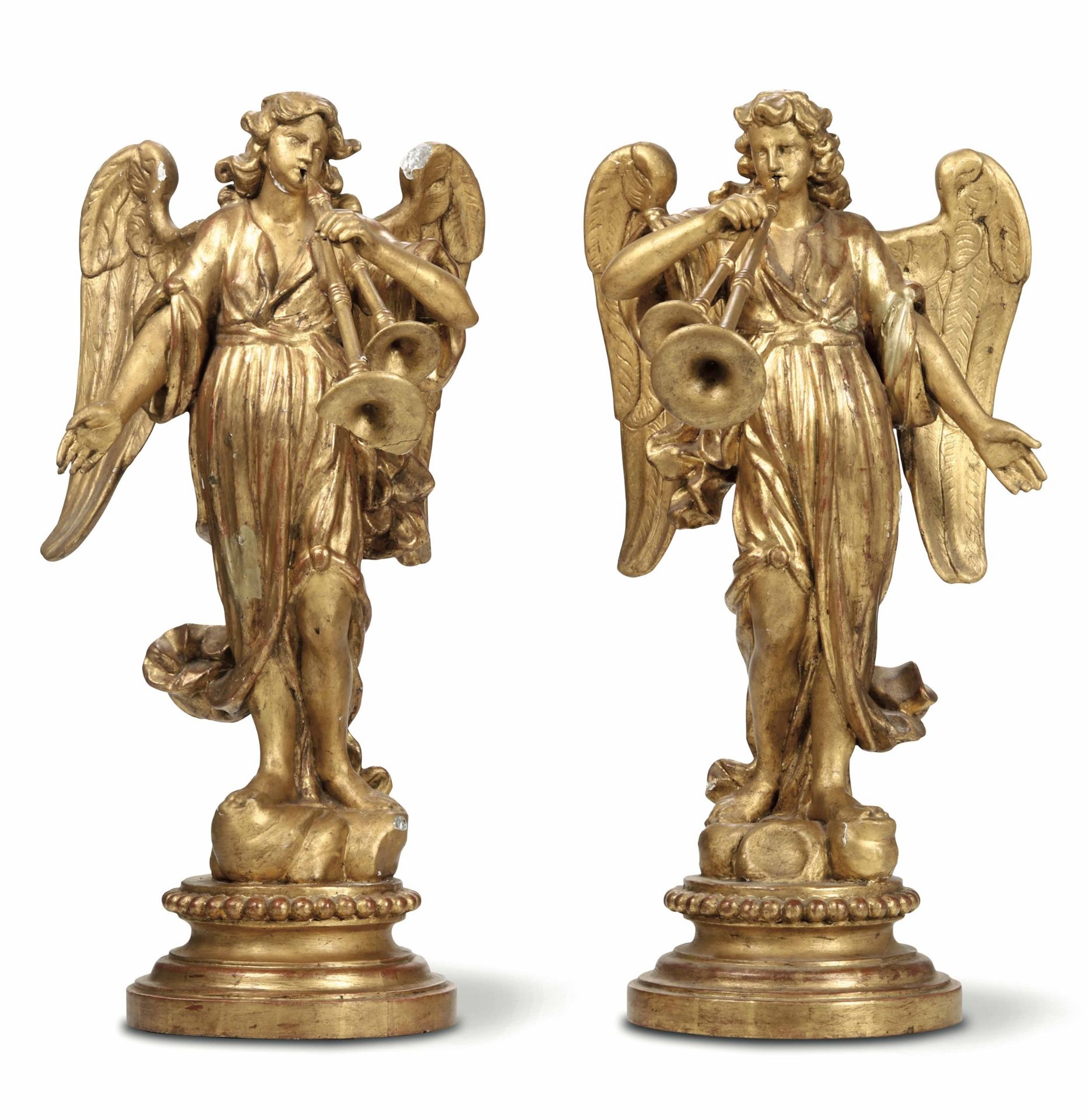 Coppia di Angeli Annuncianti Legno scolpito e dorato Arte italiana del XVIII secolo, [...]