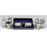 A Pair of Edward VII Silver Oval Two-Handled Salts, and mixed silverware, the salts by Mitchell