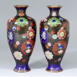 A Pair of Japanese Cloisonne Enamel Vases, Late 19th/early 20th Century, decorated with stylised