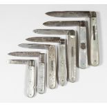 A Collection of Silver Bladed and Mother-of-Pearl Handled Pen Knives and Fruit Knives, various