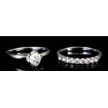 A Solitaire Diamond Ring, and Matching Half Hoop Eternity Ring, Modern, in 18ct white gold mounts,