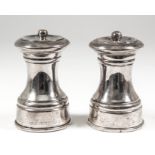 A Pair of Late Victorian Silver Salt and Pepper Mills, by J. P., London 1890, 4ins high,