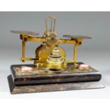 A Pair of Coromandel, Brass and Porcelain Mounted Letter Scales, Victorian, 8ins x 5ins x 6ins high