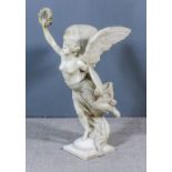 An Italian carved white marble figure of Winged Victory, late 19th/early 20th Century, holding aloft