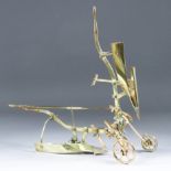 A Working Scratch Built Brass Model of a Horse Drawn Reversible Plough, circa 1917, made by Elias