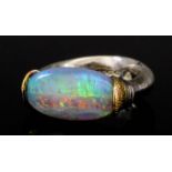 An Opal Ring, Modern, in silver mount, set with an oval opal, approximately 15mm x 10mm, size N+,