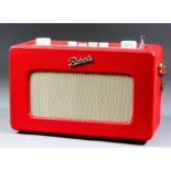 A Roberts "Revival" 3-Band Portable Radio, in red leather cloth covered fitted case (as new in