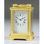 A French Miniature Carriage Timepiece, Late 19th Century, the white enamel dial with Roman numerals,