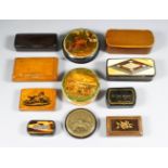 A collection primarily of boxes, 19th Century, including - novelty lacquer and brass circular